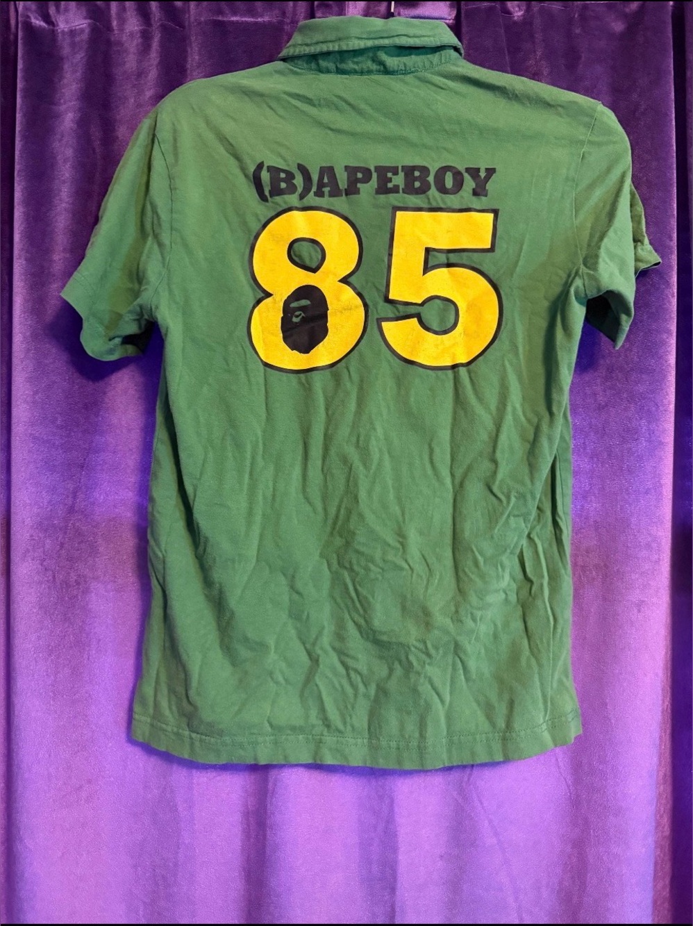 Vintage BAPE A Bathing Ape Green Graphic Polo Shirt with BapeBoy 85